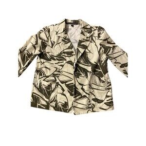 Linda‎ Allard Ellen Tracy Blazer Women’s Sz  12 Cotton Beige/Green Floral Office